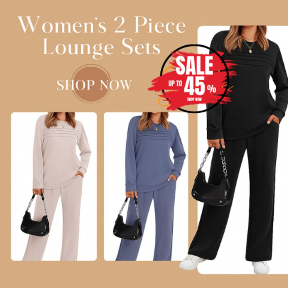 🔥LAST DAY 45% OFF✨Women’s Crew Neck Lounge Set - Soft Cotton Top & Drawstring Pants